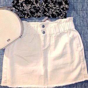 NWT BOOHOO ECRU ELASTIC RUFFLE DENIM SKIRT